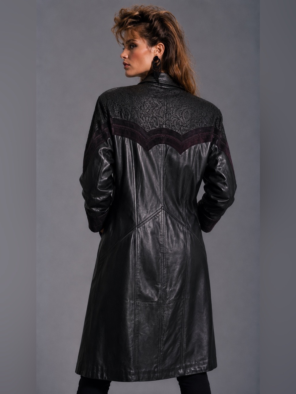 WINLIT 80’s style black trench coat leather jacket - Picture 2 of 7
